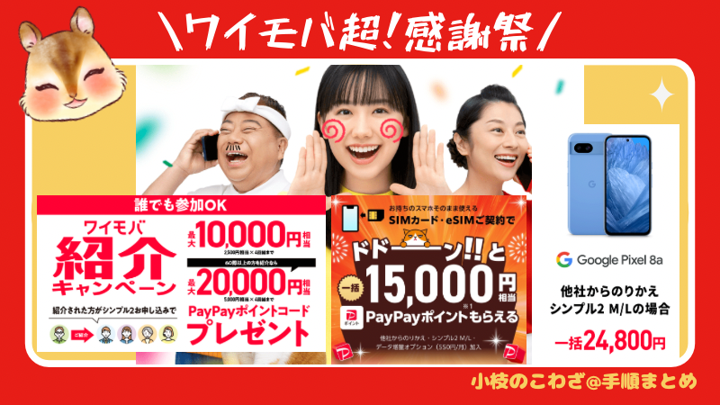 【ワイモバイル 10周年大感謝祭】最大26,000円相当のPayPayポイント！SIMのみ他社から乗り換えで1.5万円相当+紹介キャンペーン最大5000円相当+新どこでももらえる特典最大6000円相当 
