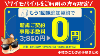 【特別リンク】ワイモバイル契約者はもう1回線追加で事務手数料無料！(12/15 14:59まで) 