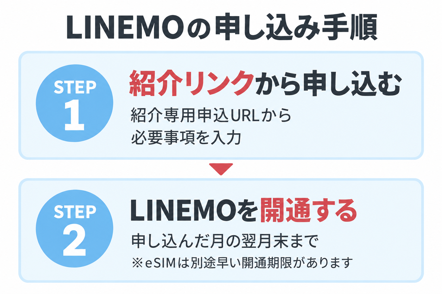 紹介専用URLから申し込み、申し込んだ月の翌月末までに開通。eSIMは別途早い開通期限あり。